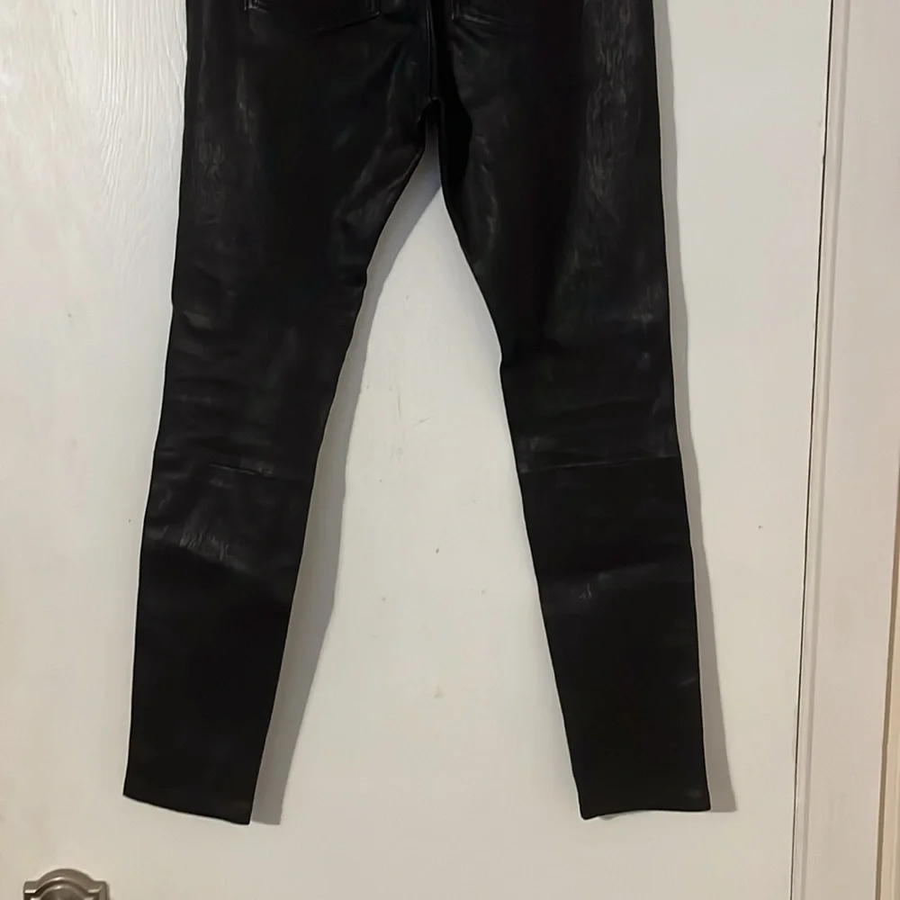 AG Adriano Goldschmied Farrah Black Lamb Leather Pants Size 25